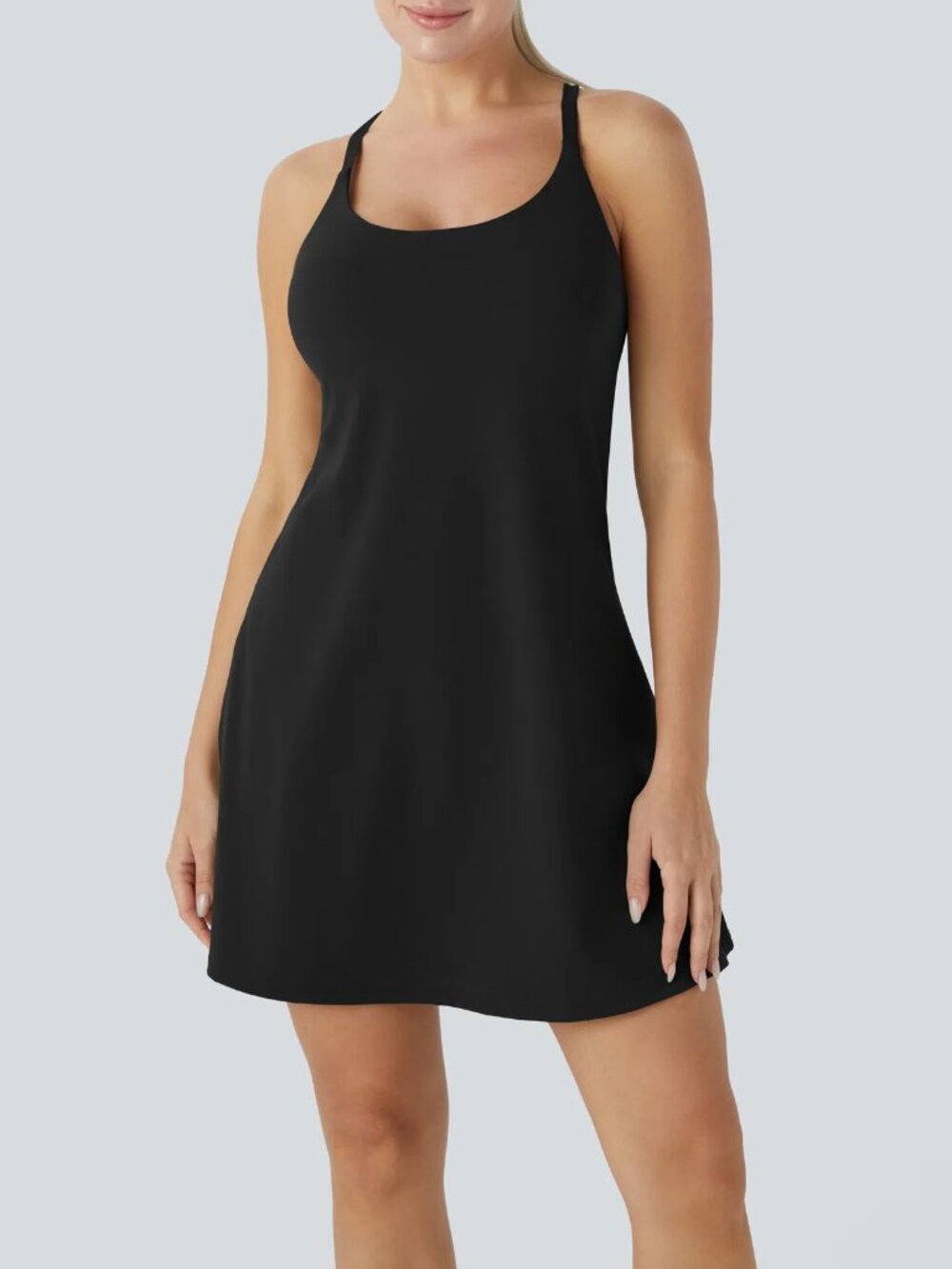 Halara Women Small Blk SoftlyZero Plush 2-in-1 Pocket Mini Active Dress 50% off